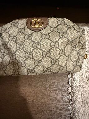 Gucci Beige GG Canvas Cosmetic Pouch with Gold Hardware